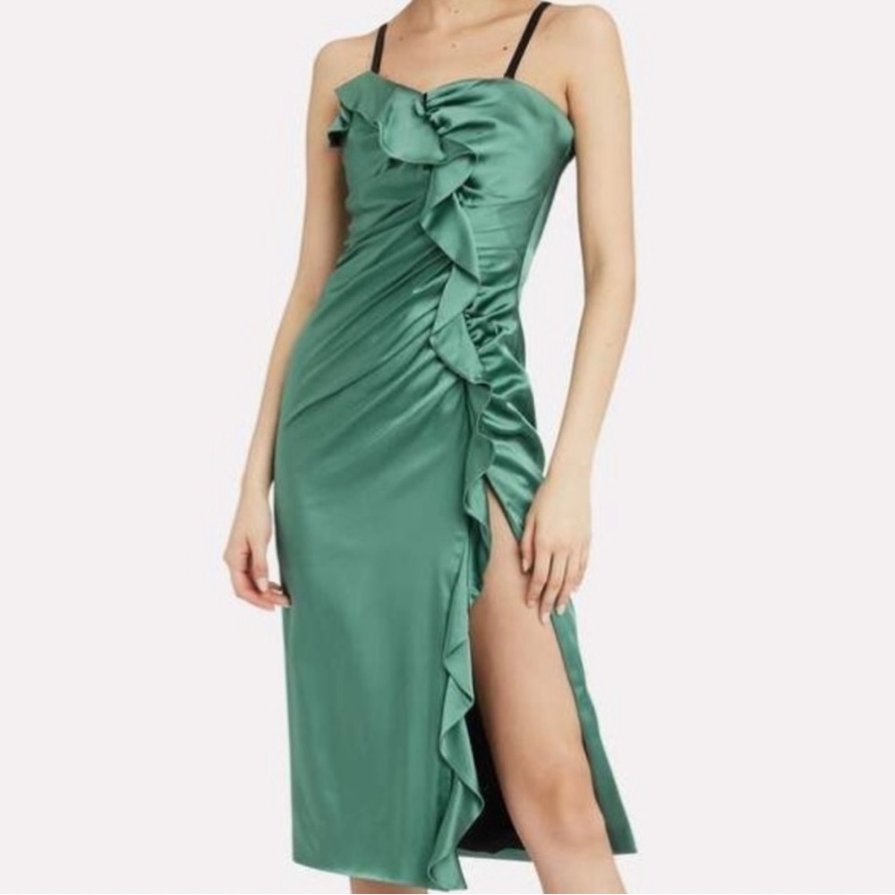 Jonathan Simkhai Strapless Green Satin Midi Dress